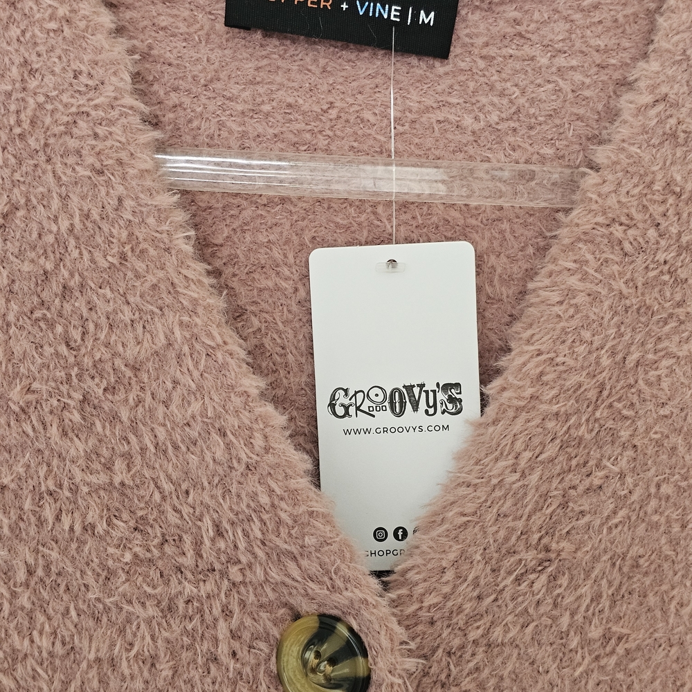 Cozy Pink Cardigan Sweater with V-Neck - Picture 3 of 5